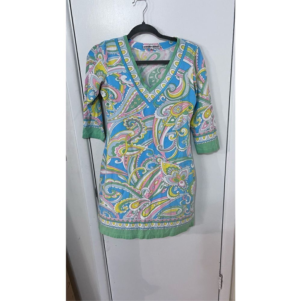 BARBARA GERWIT BLUE PINK PAISLEY DRESS WOMENS SIZE S